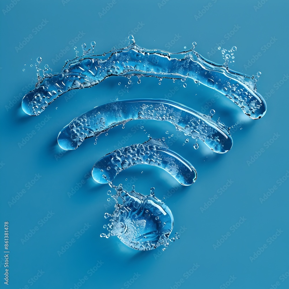 Aufkleber wifi icon formed from cascading water droplets on calm blue background representing wireless interne