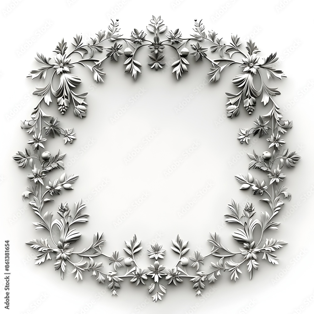 Poster elegant circular line frame with delicate detailing centered on white background