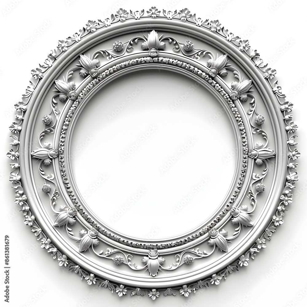 Poster elegant and ornate circular frame with delicate detailing on white background long title elegant and