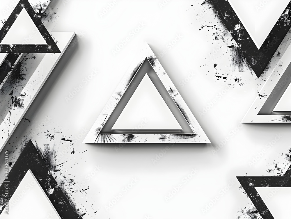 Poster minimalist triangular line frame with clean geometric shapes on monochrome background