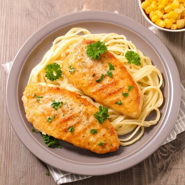 Chicken piccata with spaghetti