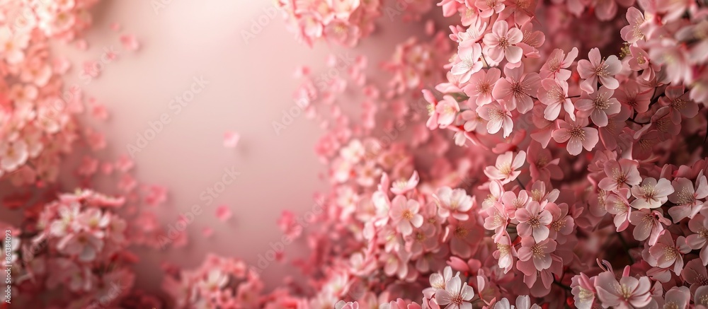 Poster hiroshima mint features a beautiful display of double cherry blossoms against a copy space image.