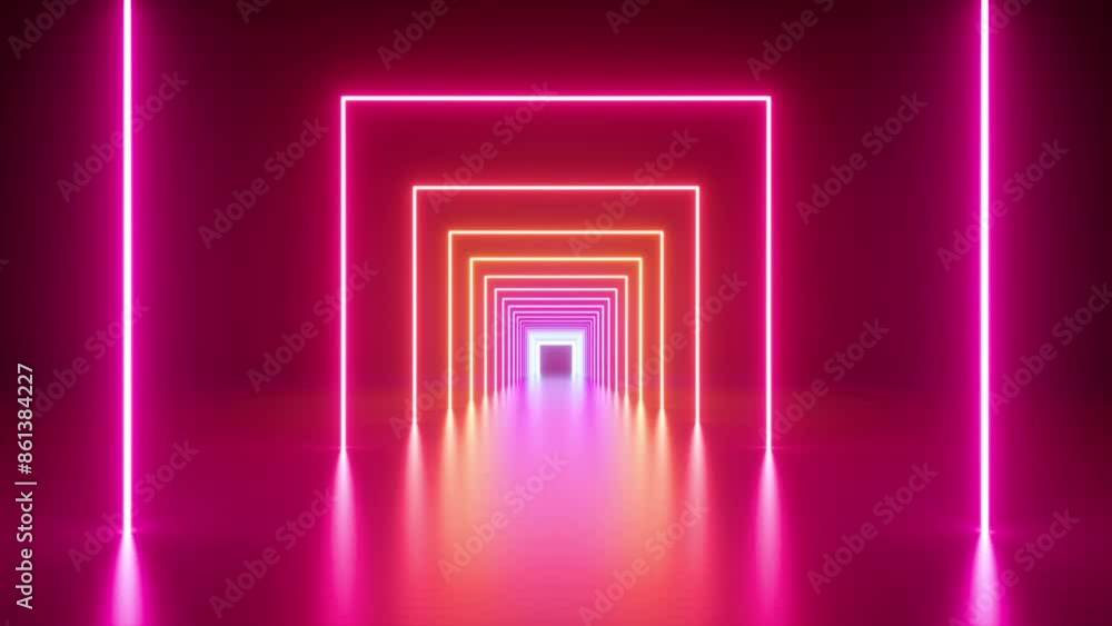 Poster looped 3d animation. abstract geometric background. flashing multicolored neon frames.