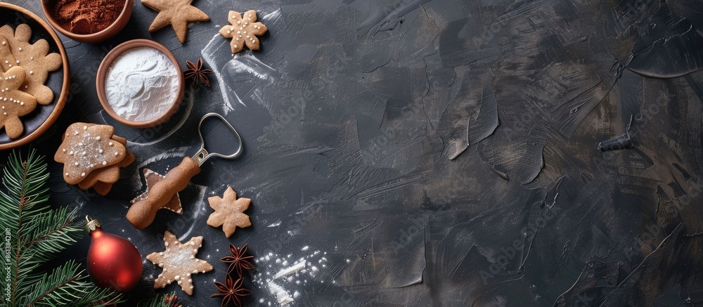Aufkleber a festive baking scene for christmas with room for a message, featuring dough for making gingerbread