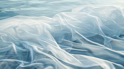 Obraz premium Wispy strands of fabric caught in the breeze gliding and swirling above the calm surface of a lake.