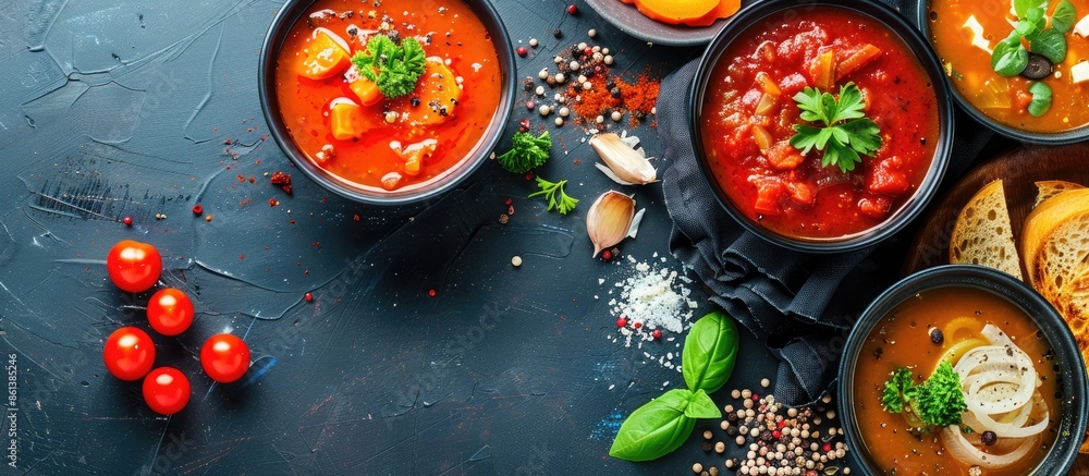 Poster homemade soup as a ready meal with a copy space image.