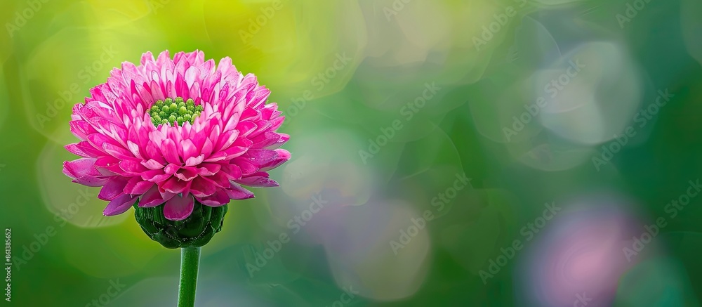 Poster a brazilian button flower or larkdaisy in full bloom against a soft focus green backdrop, perfect fo