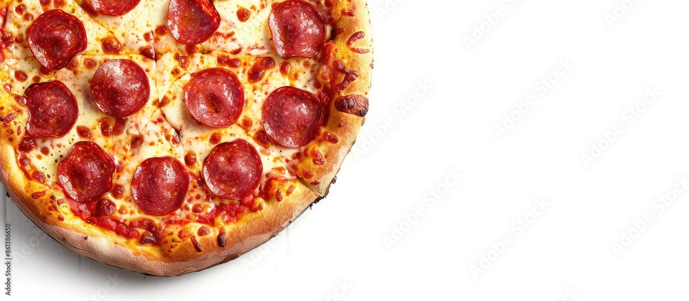 Aufkleber Homemade pizza on a white backdrop with room for text or graphics; appetizing and inviting. copy space available