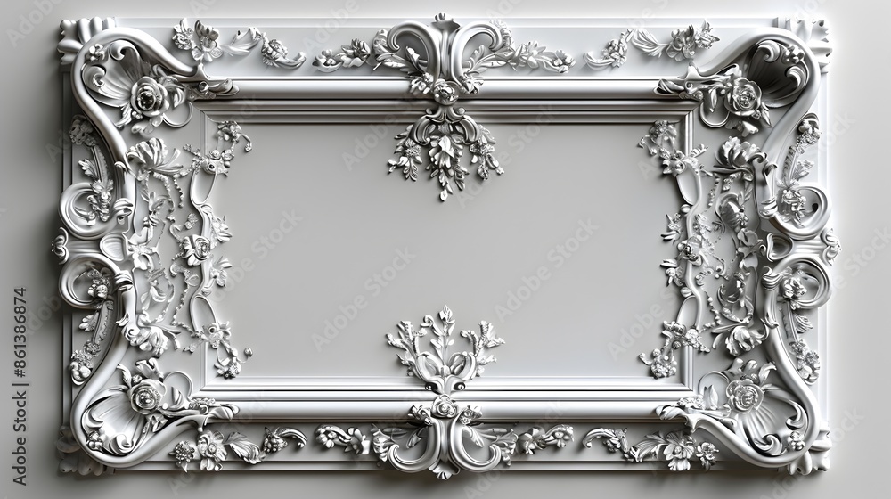 Poster ornate classic rectangular frame on white background with copy space
