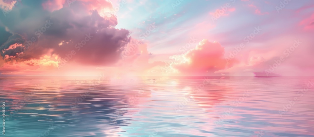 Aufkleber Abstract nature background with colorful evening sky and soft pastel clouds reflecting in water - perfect copy space image.