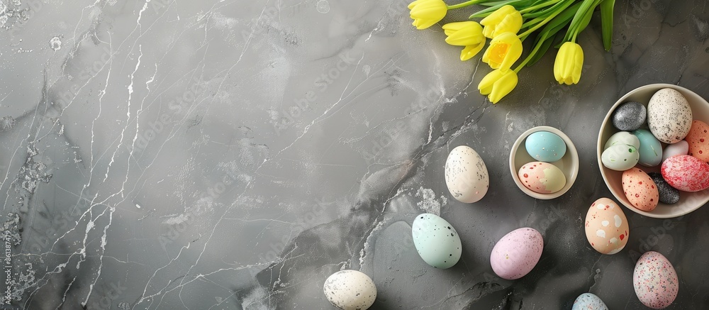 Aufkleber A table with ample free space for decorating and displaying Easter eggs, featuring a clear background suitable for adding images or text.