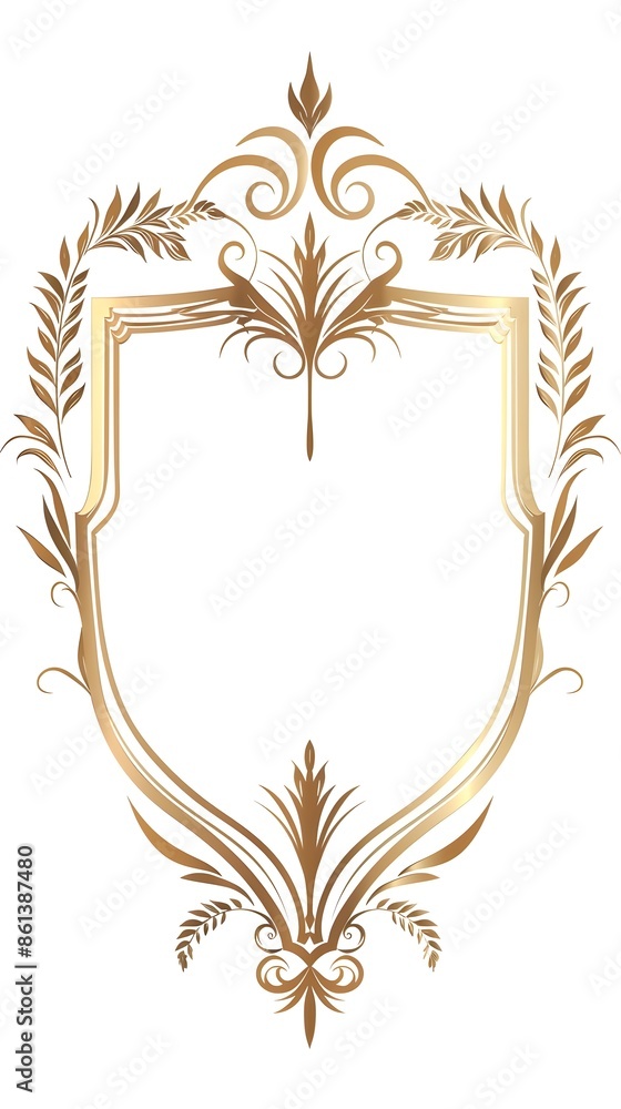Poster elegant shield shaped line frame with thin borders on white background classic simple line frames se