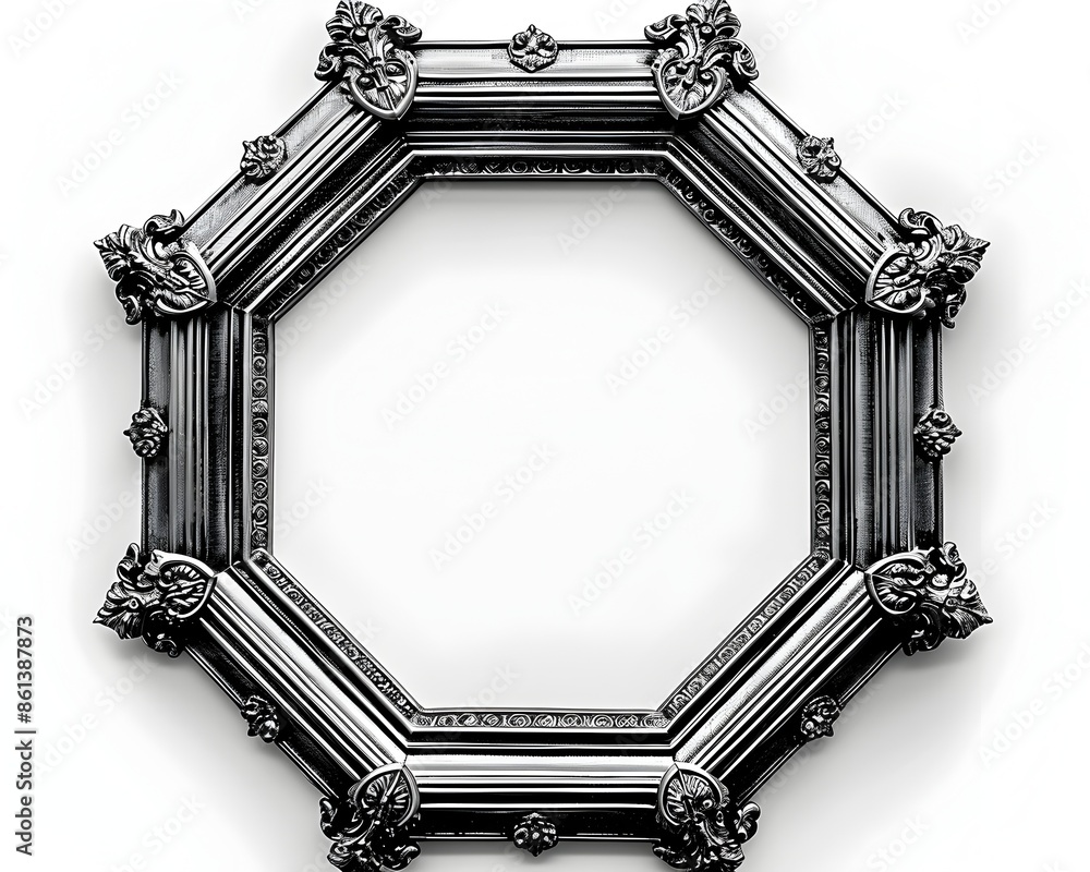 Aufkleber elegant octagonal line frame with intricate detailing on classic white background