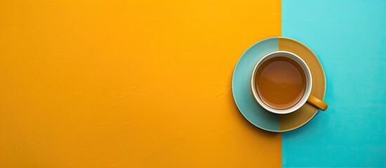 Minimalistic composition of a creative flat lay design seen from a top view with a copy space image displayed.