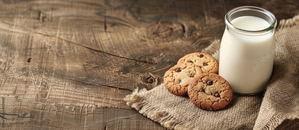 Aufkleber farm-fresh cow's milk served with cookies in a delightful snack arrangement on a tabletop with a bac