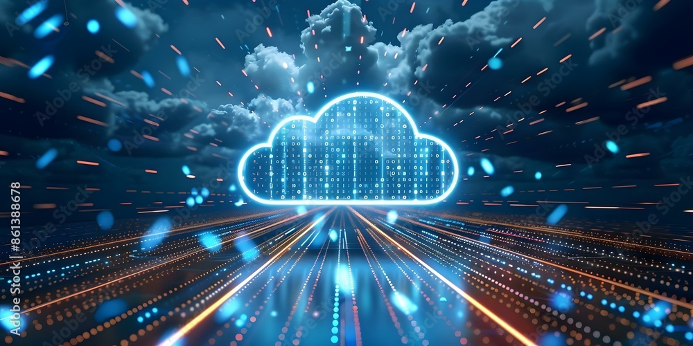 Poster migrating data from on-premises servers to cloud storage an illustration. concept data migration, on