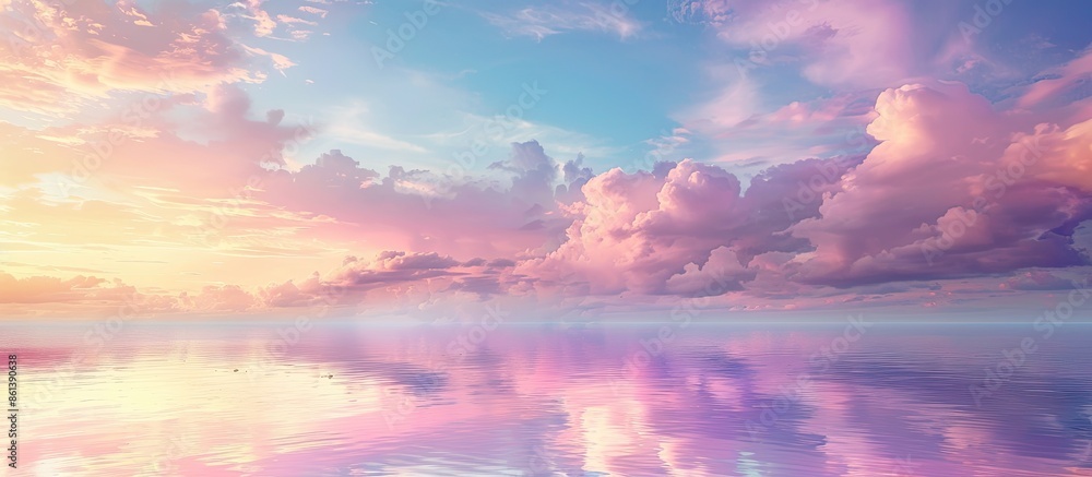 Poster Abstract nature background with colorful evening sky and soft pastel clouds reflecting in water - perfect copy space image.