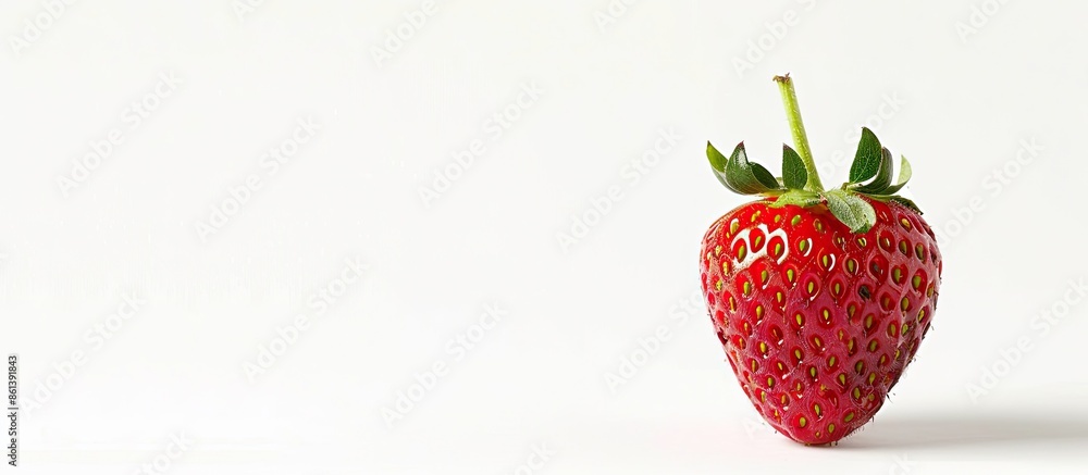 Poster fresh strawberry with a clean and appetizing look set against a white background providing copy spac