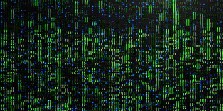 Abstract binary code pattern. Digital technology, big data, cyberspace and artificial intelligence background. 3D render illustration.