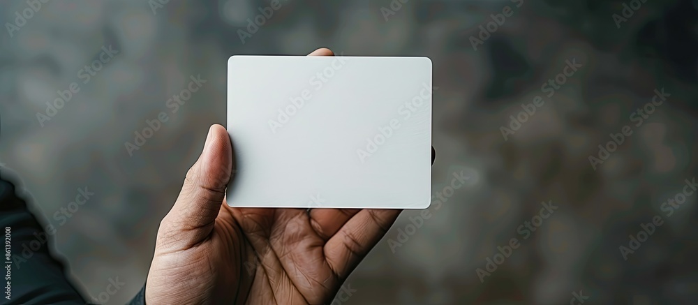 Poster image of an empty white card held in hand, with copy space image.