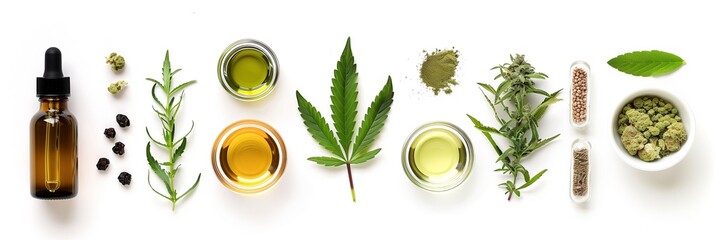 Cannabis Oil in Glass Bottle with Dropper on White Banner, Generated by AI