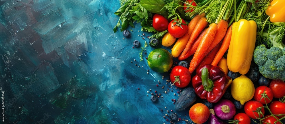 Aufkleber Colorful vegetables arranged on a vibrant backdrop with space for adding text or elements - a perfect copy space image.