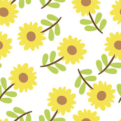 Seamless pattern with cartoon flowers, for fabric prints, textiles, gift wrapping paper. children's colorful vector, flat style