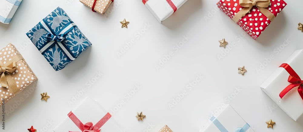 Poster Several gift boxes with empty copy space image on a white background.
