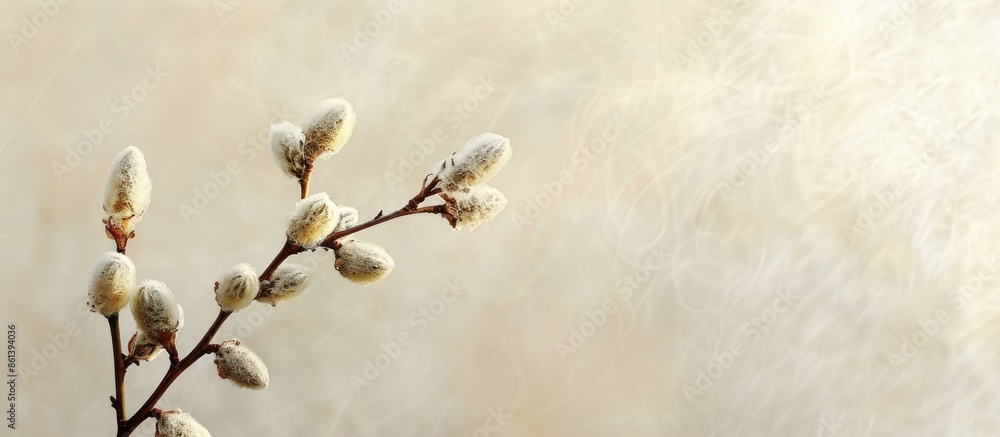 Aufkleber Catkins on a willow branch against a soft spring backdrop for a copy space image.