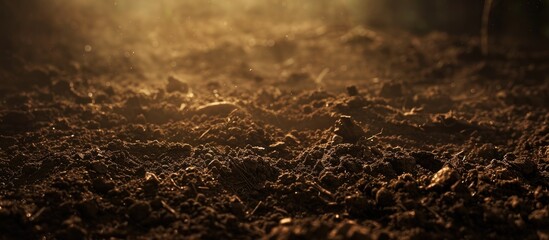 A background image showing soil with an uncluttered background, featuring a soft spotlight effect and a blurred foreground due to a wide aperture setting. copy space available