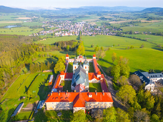 Hora Matky Bozi Monastery in Dolni Hedec, Czechia. The monastery is nestled on a hilltop...