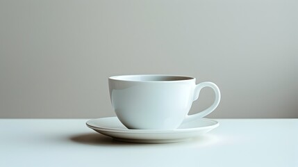 Minimalist White Teacup and Saucer on Isolated Background for Clean Design Concept