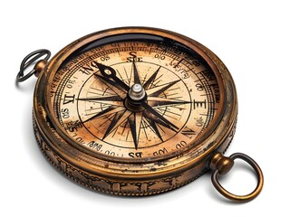 Detailed Classic Compass Symbolizing Adventure and Direction on White Background
