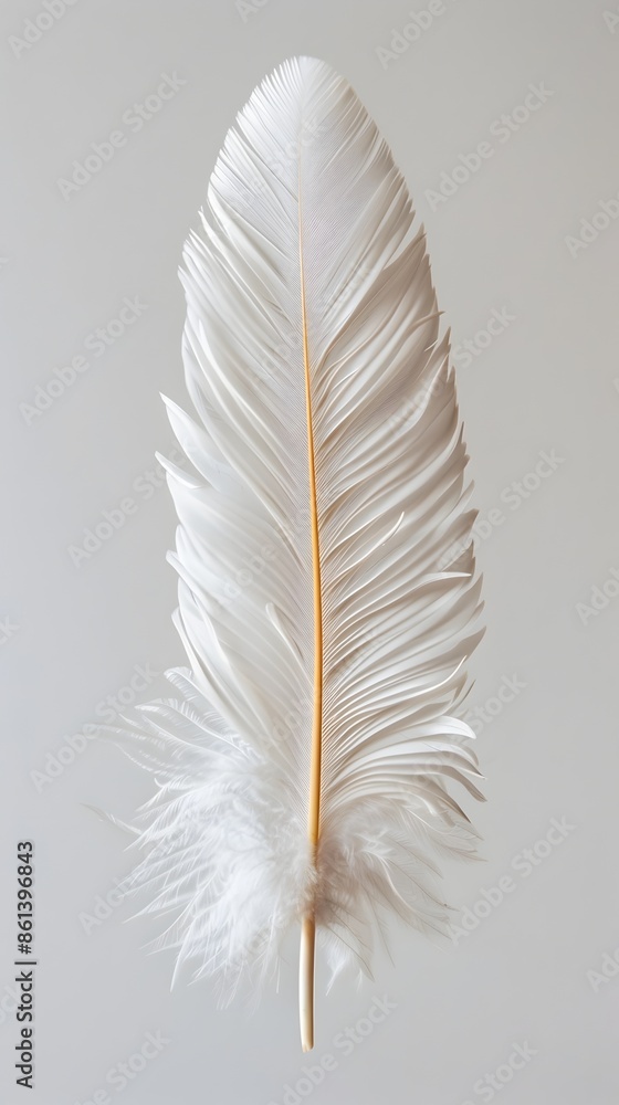 Poster delicate white feather with intricate details on a clean isolated background symbolizing lightness a