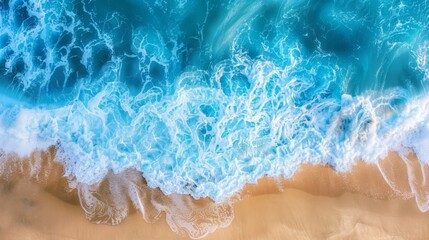 Naklejka premium Waves with beach background top view. Holidays illustration generated by ai