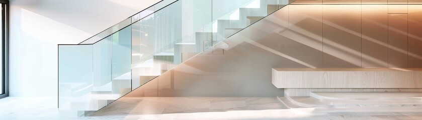 Obraz premium Contemporary staircase with clean lines, glass railings, and minimalistic design, highlighting modern architecture