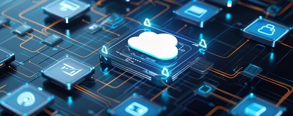 Diverse digital devices connected to a central cloud platform, illustrating the seamless integration of a digital ecosystem