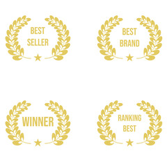 Set of simple gold Laurel Wreath isolated white background. Collection winner ranking Frame in trendy Minimalist flat style. Luxury vector illustration can used template for award design. EPS 10
