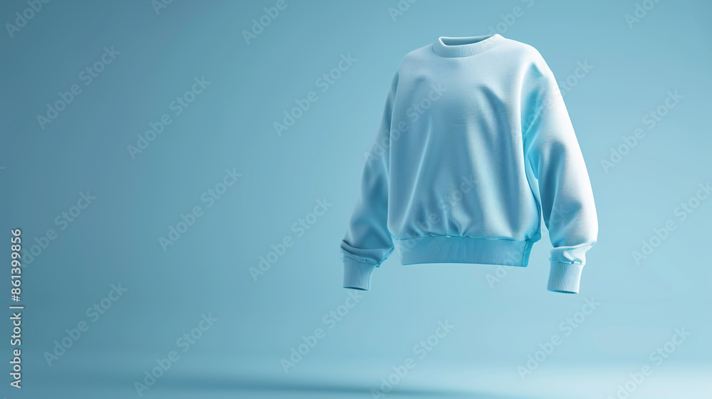 Wall mural light blue sweatshirt floating on blue background,