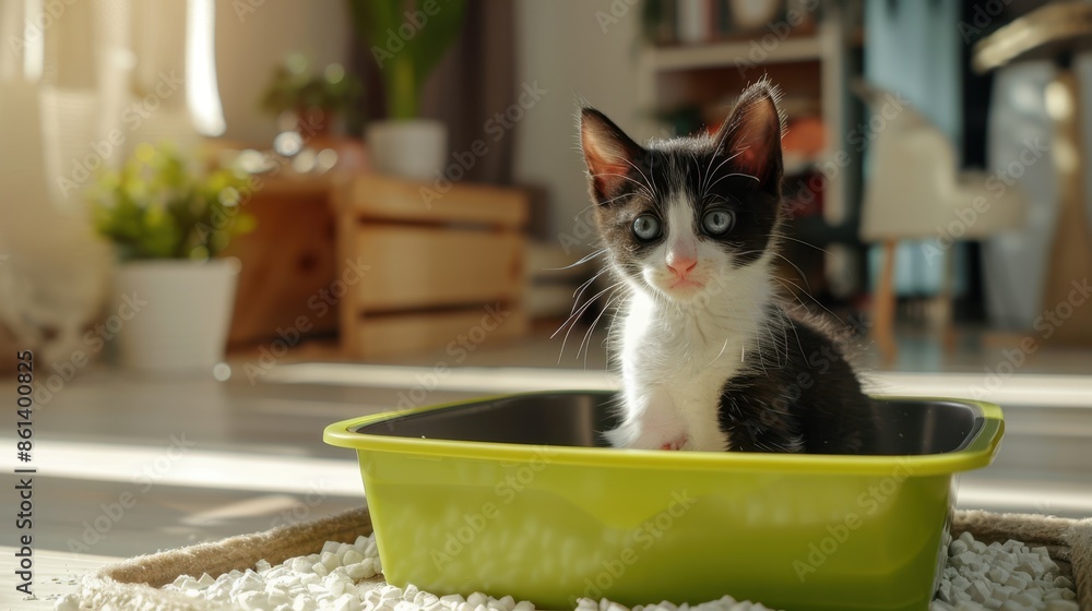 Canvas Prints the cute kitten in litterbox