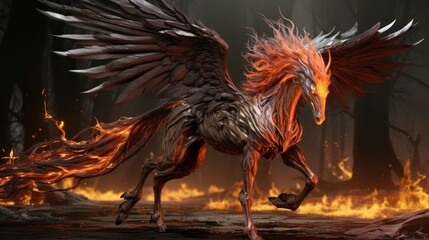 Fototapeta premium rooster in the fire