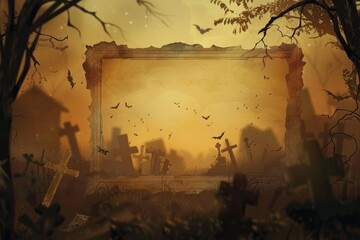 Fototapeta premium Halloween Cemetery Frame.