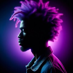 Silhouette of a african black man purple lighting dark background,Generative Ai