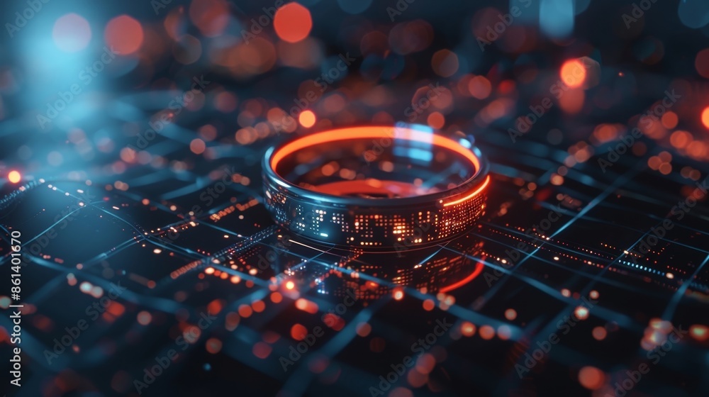 Poster a sophisticated smart ring with 6g capabilities allowing for secure and seamless payment transaction