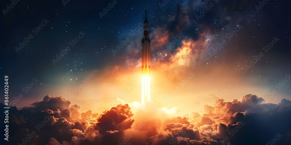 Aufkleber optimizing rocket launch trajectory with advanced technology into the night sky. concept rocket laun