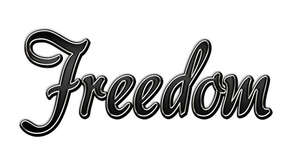 black metal 3d design of word Freedom on white background.