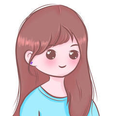 Portrait of a beautiful young girl with long hair wearing a light blue shirt