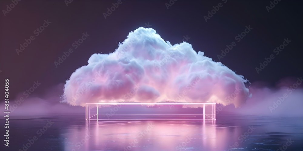 Poster holographic clouds transfer files between devices in sleek 3d display. concept file transfer, hologr
