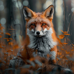 Fototapeta premium a fox, in the forest, beautiful colours