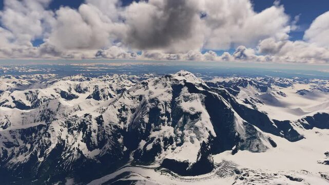 Circular aerial shot Mount Denali in Alaska. United States